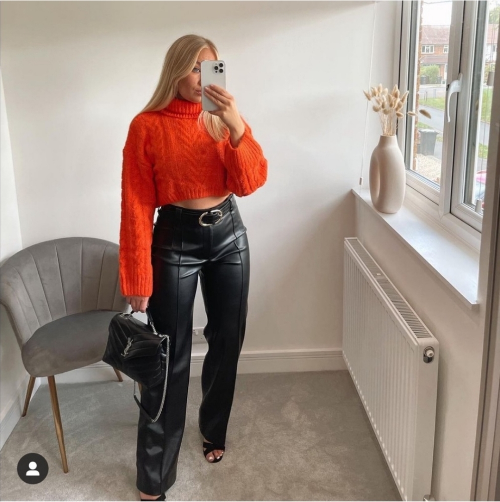 Zara * Faux Leather Straight Wide Full Length Pants - Picture 6 of 16
